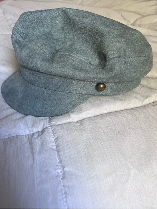 Free People Accessories - Free People Suede-Look Light Gray Cadet Cap with Brass Accent